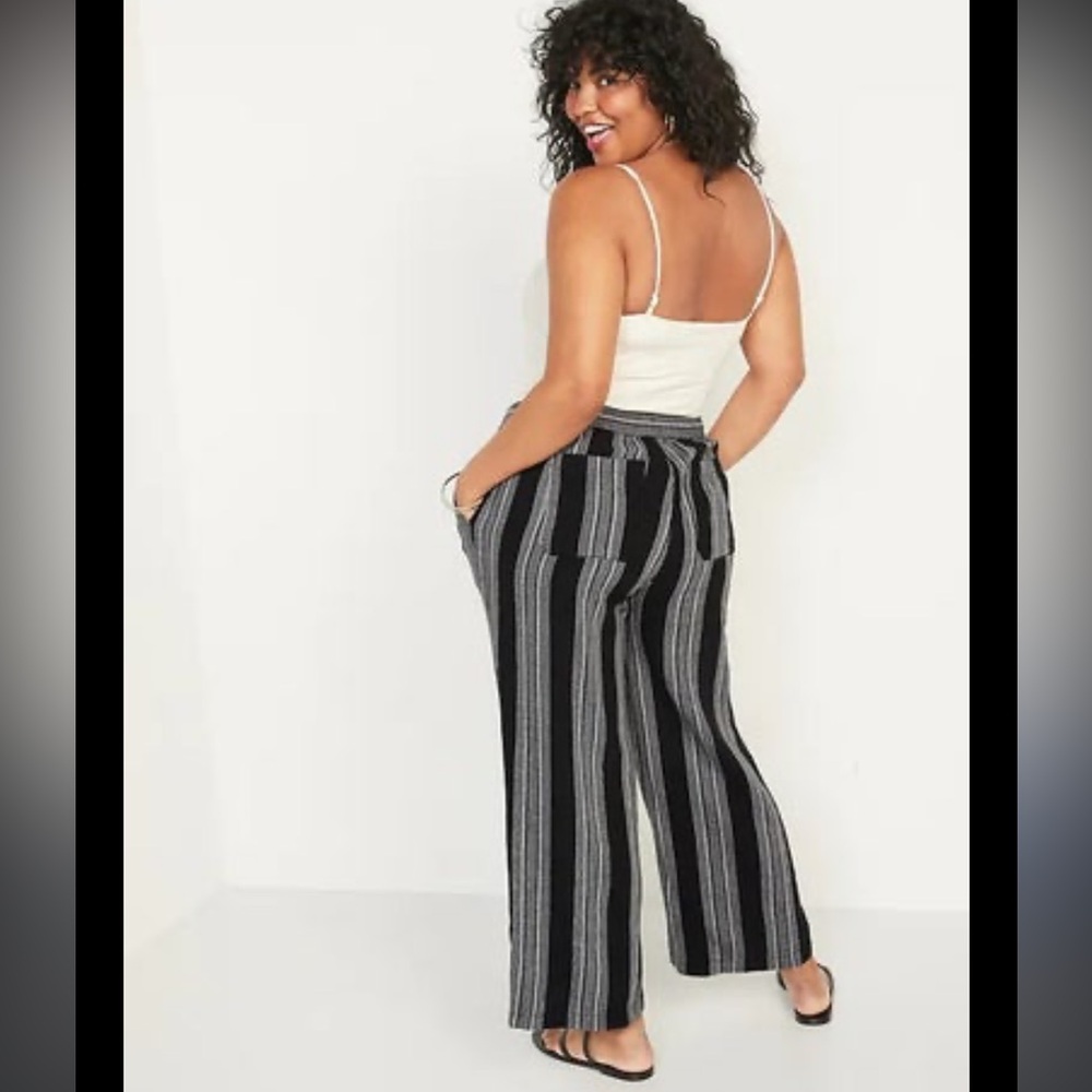 Old Navy High Waisted Linen Wide Leg Pants Black and Gray Striped Women’s 3X